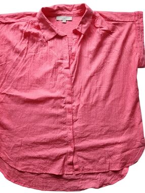 LOFT Pink/Coral Button-Down Short Sleeve Shirt
